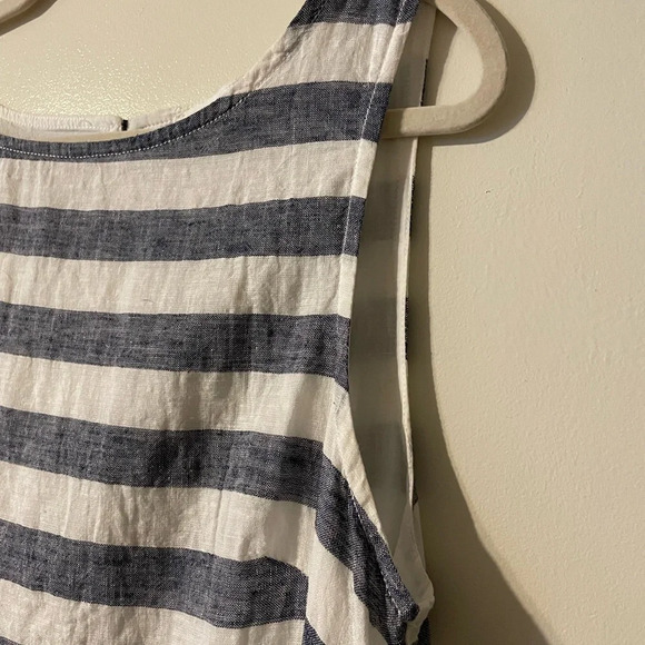 Beachlunchlounge Blue and White Nautical Stripe Linen Cotton Blend Dress Medium - Picture 2 of 9